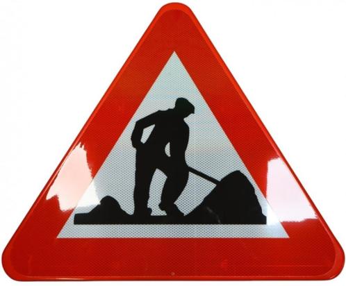 Verkeersborden start (A31-700mm)einde(F47-400x600mm) werken, Doe-het-zelf en Bouw, Metalen, Zo goed als nieuw, Aluminium, Ophalen