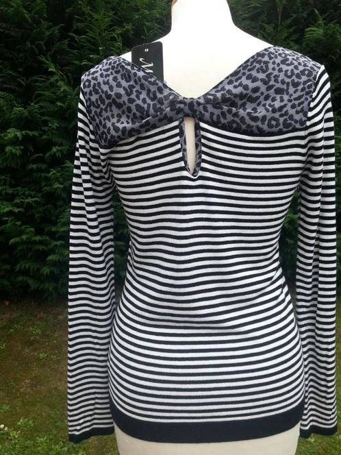 mooie trui wit-zwart strepen rug + grote strik grijs NIEUW, Kleding | Dames, Truien en Vesten, Nieuw, Maat 36 (S), Overige kleuren