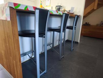 Set van 3 stijlvolle barkrukken in zwart leder beschikbaar voor biedingen