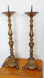 koppel massieve 18e eeuwse koperen kandelaars 59 cm, Ophalen of Verzenden, Koper of Brons