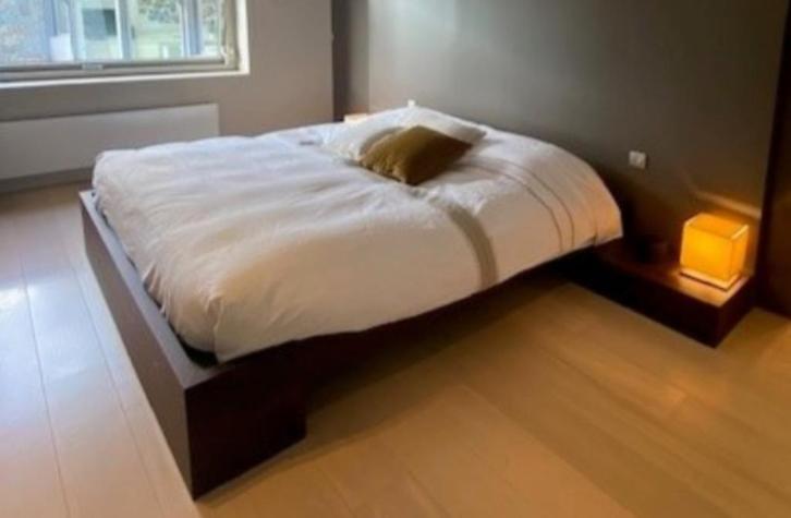 Auping bed spiraalbodem (met wengé bedrand en nachtkastjes), Huis en Inrichting, Slaapkamer | Bedden, Gebruikt, Tweepersoons, 180 cm