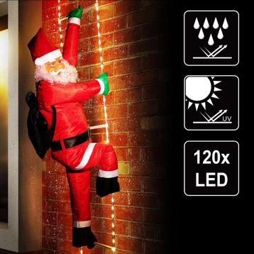 Kerstman op LED-Ladder 240cm. Timer 8 Lichtfuncties Dimbaar