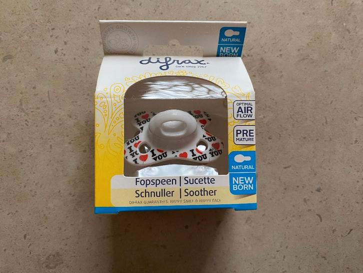 Difrax tutje of fopspeen natural newborn baby I love you, Kinderen en Baby's, Babyvoeding en Toebehoren, Nieuw, Ophalen of Verzenden