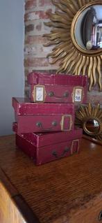 brocante houten archiefdozen - oude bekleede doosjes, Antiek en Kunst, Ophalen of Verzenden