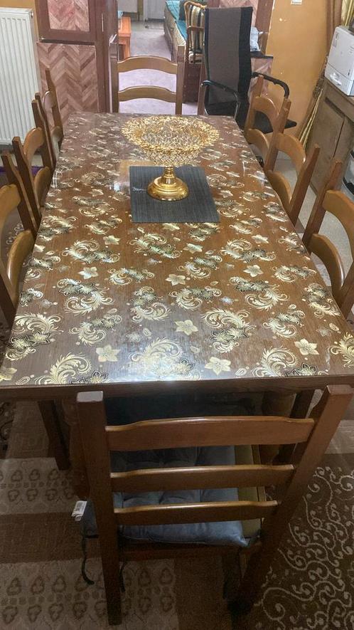 Houten eettafel met 8 stoelen, Huis en Inrichting, Tafels | Eettafels, Gebruikt, 50 tot 100 cm, 150 tot 200 cm, Vijf personen of meer