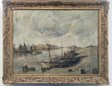 Groot olieverfschilderij op paneel - Havengeul Ieper beschikbaar voor biedingen