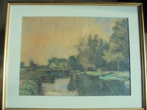 Jan Sirks  1885 - 1938   Aquarel  Rivierlandschap, Antiquités & Art, Art | Peinture | Classique, Envoi