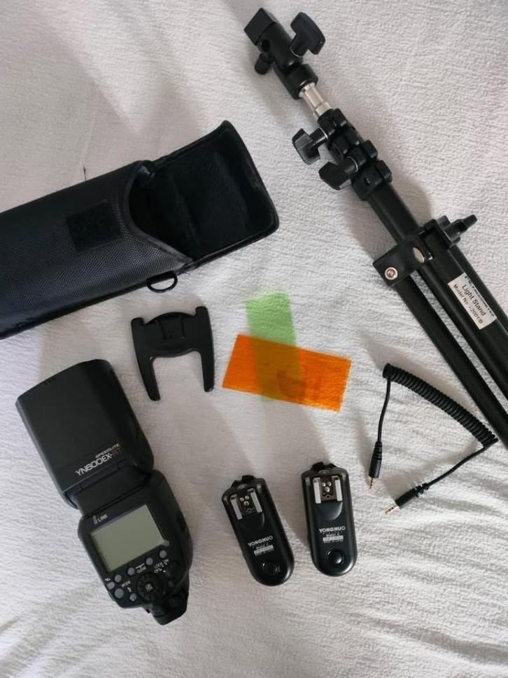 Pakket flitser Yongnuo 600EX-RT + accessoires, Audio, Tv en Foto, Foto | Flitsers, Zo goed als nieuw, Overige merken, Kantelbaar