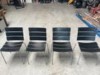 4x stoel met stalen frame en leder zitvlak, Vier, Gebruikt, Metaal, Zwart