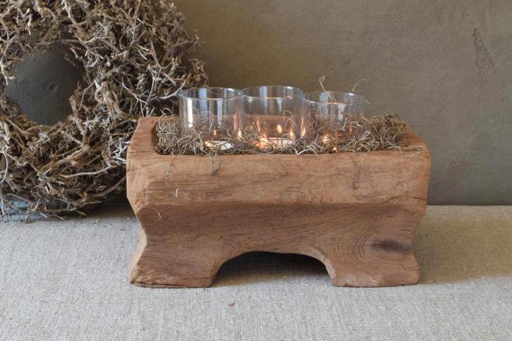 Handgesneden teak houten bakje India, Huis en Inrichting, Woonaccessoires | Overige, Nieuw, Ophalen of Verzenden