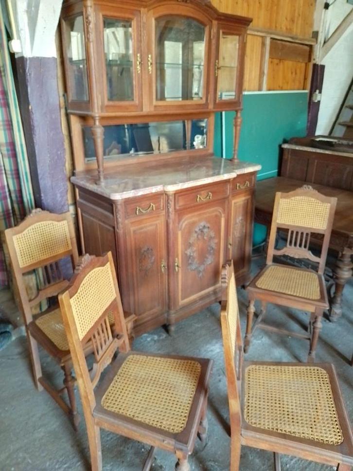 Volledige eetkamer met marmeren accenten, Huis en Inrichting, Complete eetkamers, Gebruikt, Ophalen