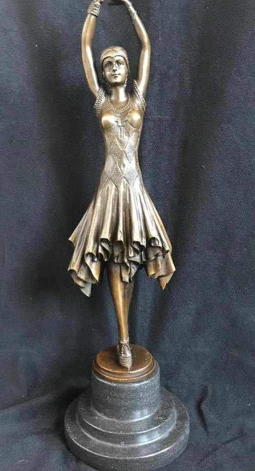 Bronzen elegante dame, 45 cm! Chiparus/stempel zuiver brons, Antiquités & Art, Art | Sculptures & Bois, Enlèvement ou Envoi