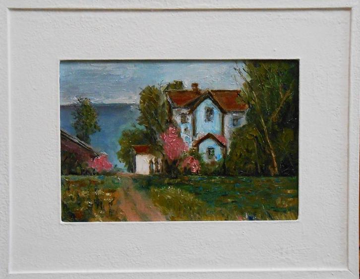 "Huis in het Woods" Ingelijst schilderij, Antiek en Kunst, Kunst | Schilderijen | Modern, Verzenden