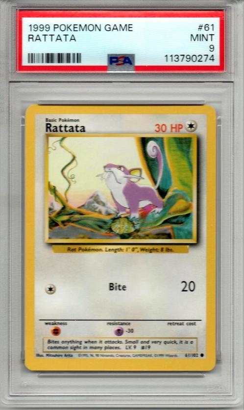 Rattata Psa 9 Base set unlimited, Hobby en Vrije tijd, Verzamelkaartspellen | Pokémon, Zo goed als nieuw, Ophalen of Verzenden