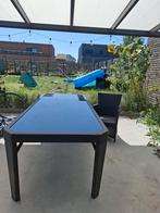 Grote tuintafel met glazen bovenkant inclusief 6 stoelen, Tuin en Terras, Tuintafels, Ophalen, Gebruikt