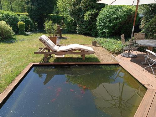 Teak Ligstoel Ligzetel verstelbaar + uitschuifbaar tafeltje, Tuin en Terras, Ligbedden, Teakhout, Verstelbaar, Ophalen