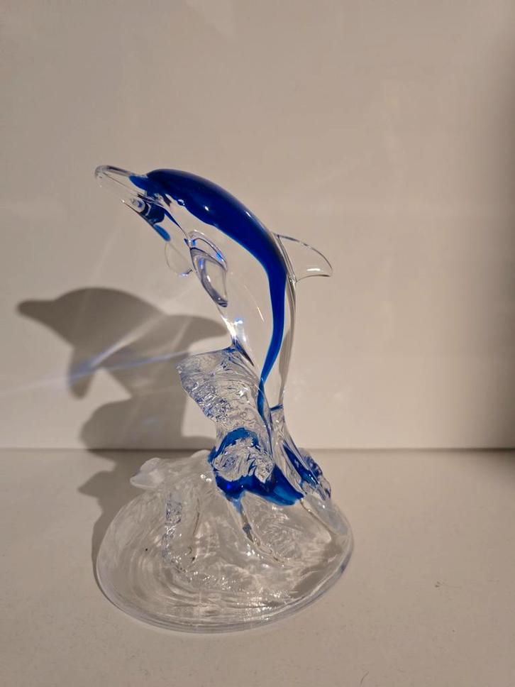 Glazen dolfijn beeld – blauw & helder glas, Verzamelen, Swarovski, Ophalen
