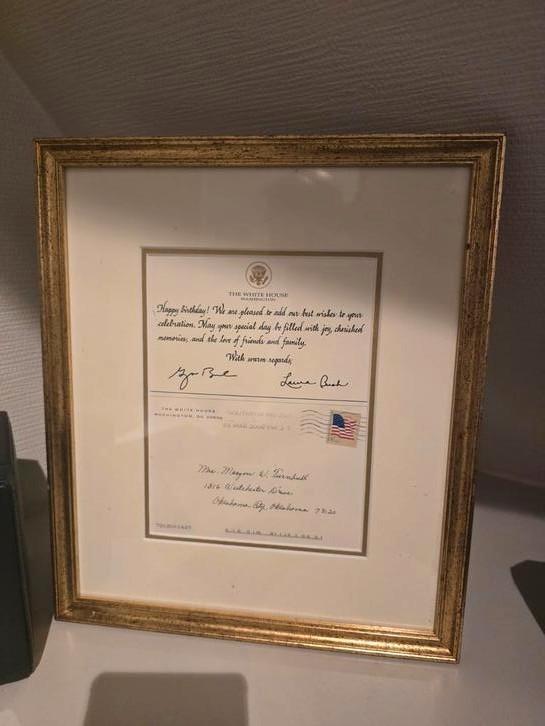 Getekende verjaardagskaart Bush witte huis, Antiek en Kunst, Kunst | Schilderijen | Klassiek, Ophalen of Verzenden