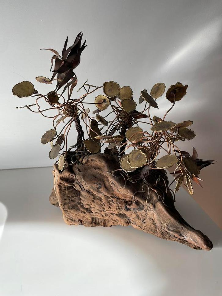 Sculptuur in hout en messing -‘mid century, Antiek en Kunst, Kunst | Designobjecten, Ophalen of Verzenden