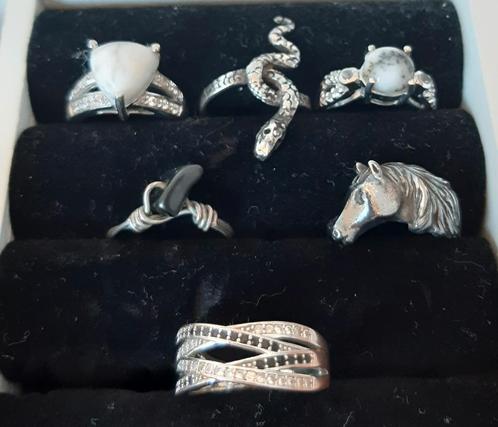 6 mooie ringen verkoop wegens opkuis., Bijoux, Sacs & Beauté, Bagues, Utilisé, Femme, Argent, Avec pierre précieuse, Avec strass