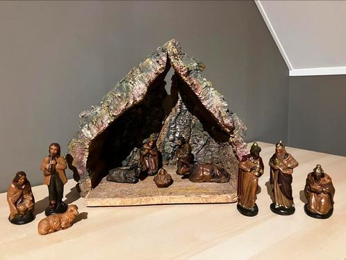 Authentieke kerststal met beeldjes jaren 50, Diversen, Kerst, Gebruikt, Ophalen
