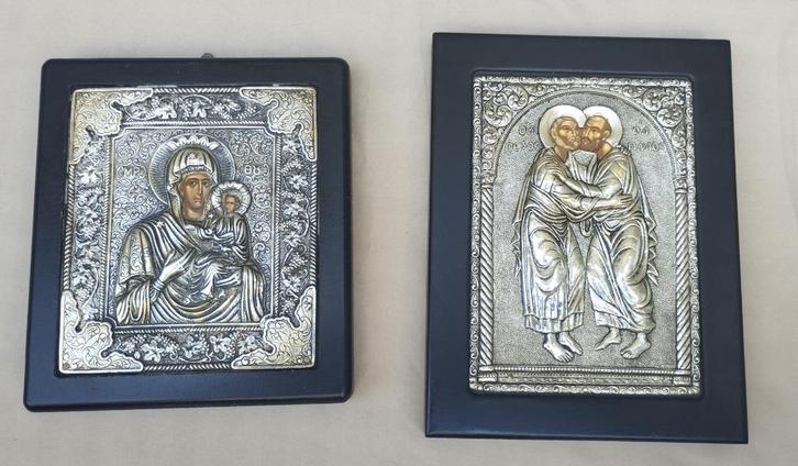 Icoon - Moeder Gods, Petrus en Paulus - .950 zilver, Antiek en Kunst, Antiek | Religieuze voorwerpen, Ophalen of Verzenden