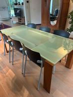 Design tafel in glas met al dan niet 6 stoelen, Huis en Inrichting, Tafels | Eettafels, Ophalen, Gebruikt, Glas, Design