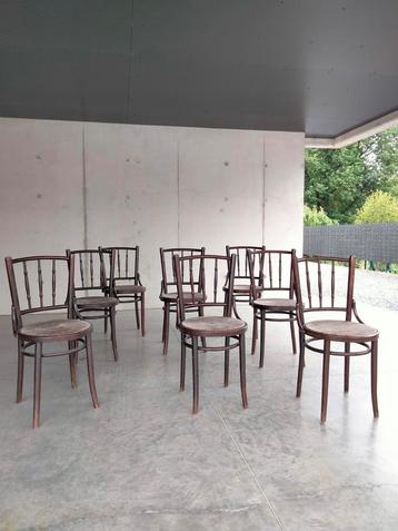 Set van 8 brocante bistro stoelen Thonet stijl hout