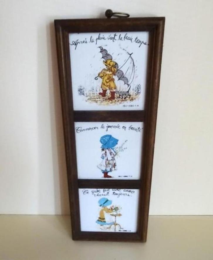3 authentieke Holly Hobbie tegels, in houten kader, Verzamelen, Retro, Huis en Inrichting, Ophalen of Verzenden
