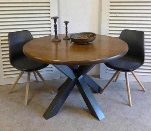 Belle table à manger ronde noire en chêne 120 cm, Maison & Meubles, Tables | Tables à manger, Comme neuf, 100 à 150 cm, 100 à 150 cm