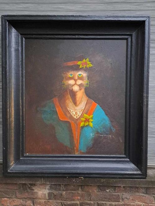 huile sur toile portrait de chat signe robert depoorter, Antiek en Kunst, Kunst | Schilderijen | Klassiek, Ophalen