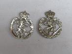 Kentekens Koninklijke Militaire school L+R , Kleur zilver, Verzamelen, Ophalen of Verzenden, Embleem of Badge