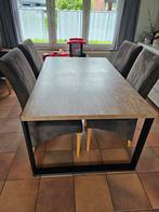 Table en bois avec pied style industriel et 6 chaises, Comme neuf, Industriel, 4 à 6 chaises, Enlèvement ou Envoi