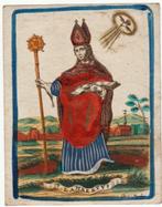 Ingekleurde kopergravure Heilige LAMBERTUS. Cornelis  VAN ME, Antiek en Kunst, Verzenden
