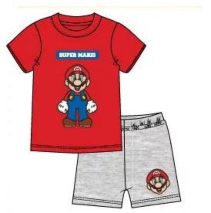 Super Mario Shortama - Rood Grijs - Maat 152 - Katoen, Kinderen en Baby's, Kinderkleding | Maat 152, Nieuw, Jongen, Nacht- of Onderkleding