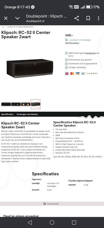 klipsch RC52ii center speaker beschikbaar voor biedingen