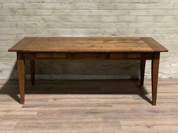 Authentieke boerentafel - 199 x 90 cm + 77 cm hoog / 2 lades, Huis en Inrichting, Tafels | Eettafels, Eikenhout, Vijf personen of meer