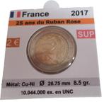 FRANCE 2 euros 25 ans ruban rose année 2017, 2 euros, Envoi, Argent, France