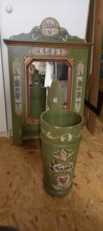 Voglauer kapstok, paraplubak en spiegel in hout., Ophalen, Zo goed als nieuw, Hout, Wandkapstok