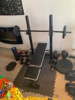 Bench fitness met gewichten bar, curlbar en gewichten houder, Sport en Fitness, Fitnessmaterialen, Ophalen, Gebruikt