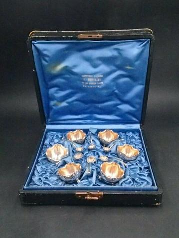Zoutpotjesset, Frans, 19de Eeuws, massief Zilver 950. BOX. beschikbaar voor biedingen