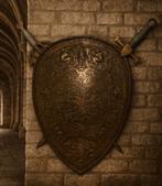 Antiek koperen wapenschild authentieke middeleeuwse stijl., Antiek en Kunst, Ophalen of Verzenden