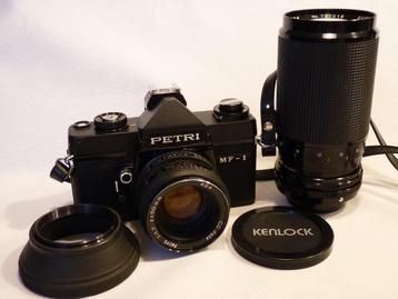Petri MF-1 (black), Petri 1.7/50mm, Kenlock 75-150mm, tas, Enlèvement ou Envoi, Comme neuf, Reflex miroir, Pentax