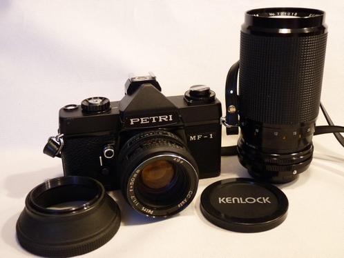 Petri MF-1 (black), Petri 1.7/50mm, Kenlock 75-150mm, tas, Audio, Tv en Foto, Fotocamera's Analoog, Zo goed als nieuw, Spiegelreflex