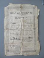 doc. 1904 Zeewezen Bewijs inschrijving grootboek pensioenen, Verzamelen, Verzenden, Zo goed als nieuw, Motorboot, Kaart, Foto of Prent