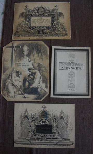 4 UNIEKE ROUWKAARTEN, overlijdenjaren 1800! beschikbaar voor biedingen