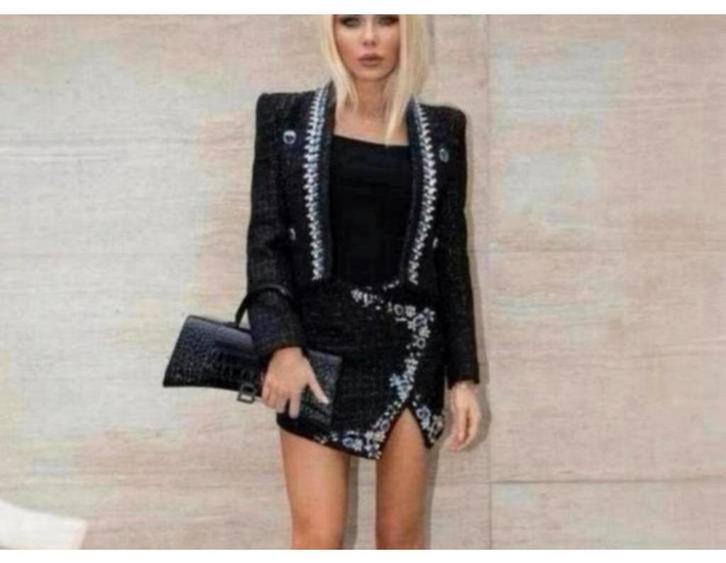 Handgemaakt kralen tweed blazer S + rok setje dames vrouwen, Kleding | Dames, Jasjes, Kostuums en Pakken, Nieuw, Maat 36 (S), Zwart