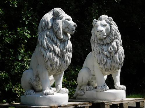 Set Leeuwen XXL - 135 cm - Wit, Tuin en Terras, Tuinbeelden, Steen, Ophalen of Verzenden