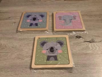 Houten verschillende kinderpuzzle's met dieren (9 stuks) beschikbaar voor biedingen