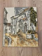 Origineel schilderij Bernard Dufour – dorpsgezicht, Antiek en Kunst, Ophalen of Verzenden